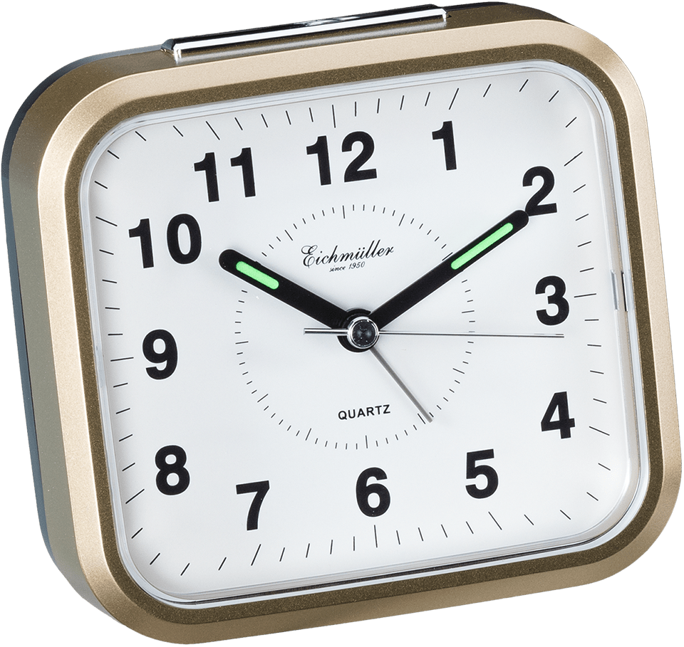 Vækkeur kvadratisk med hvid skive og sorte tal - Guld - Urma.dk