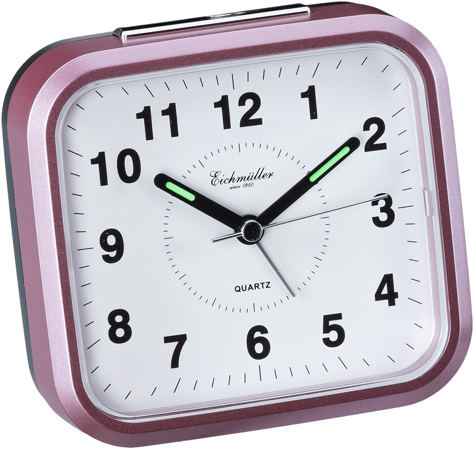 Vækkeur kvadratisk med hvid skive og sorte tal - Pink - Urma.dk