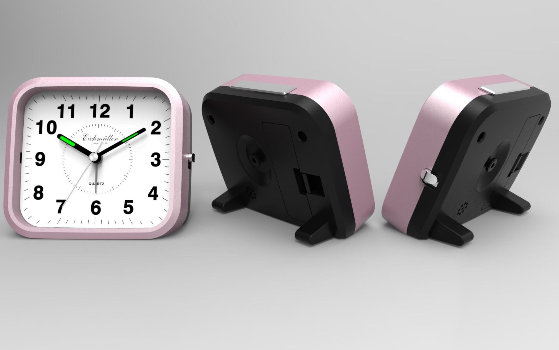 Vækkeur kvadratisk med hvid skive og sorte tal - Pink - Urma.dk
