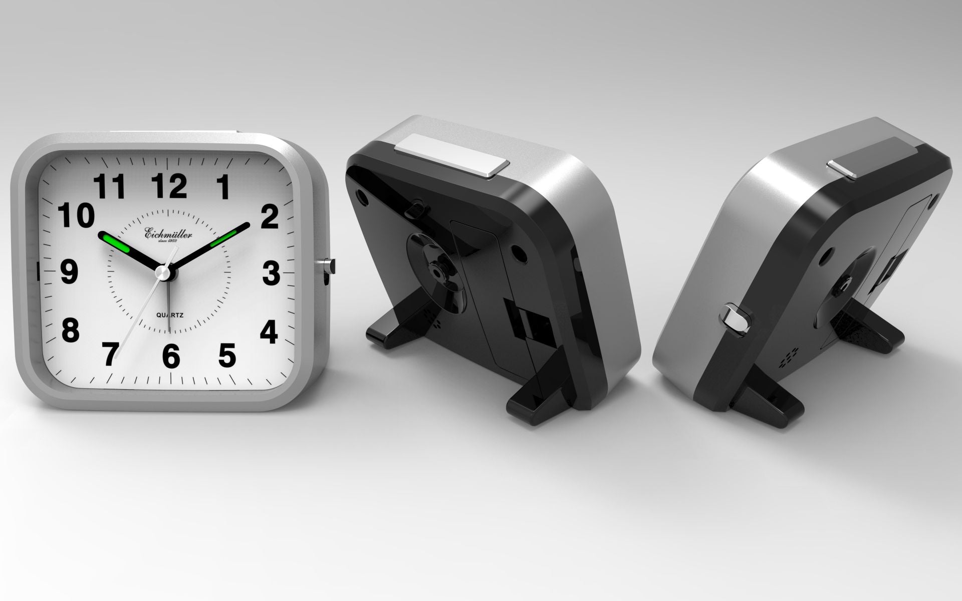 Vækkeur kvadratisk med hvid skive og sorte tal - Sølvgrå - Urma.dk