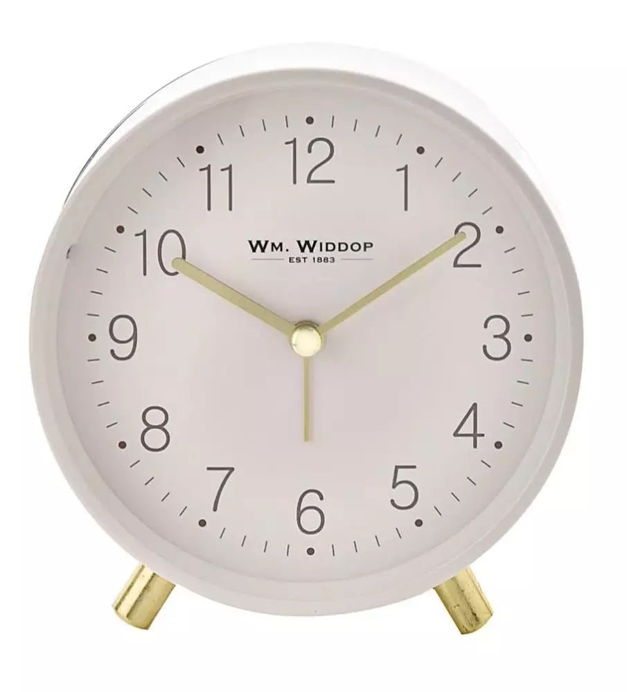 Vækkeur med rundt urkasse med hvid metal cover - 125 x 50 mm - Urma.dk