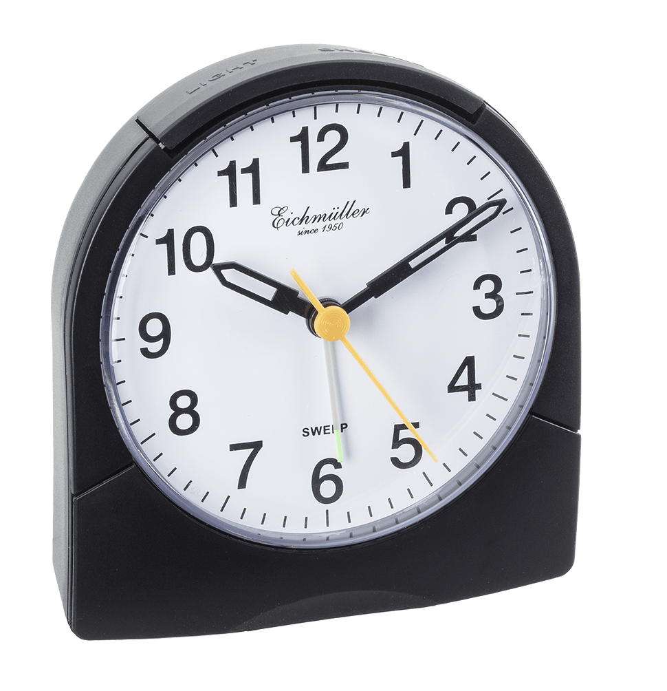Vækkeur rund med lydløs sekundviser - Sort - Urma.dk