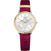 Versace Dame Rustfrit Stål Sølvgrå Guld Rød Læder Ur VE8101819 - Urma.dk
