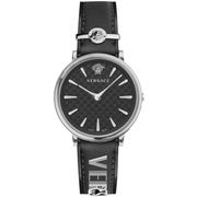 Versace Dame Rustfrit Stål Sølvgrå Læder Grå Ur VE8104122 - Urma.dk
