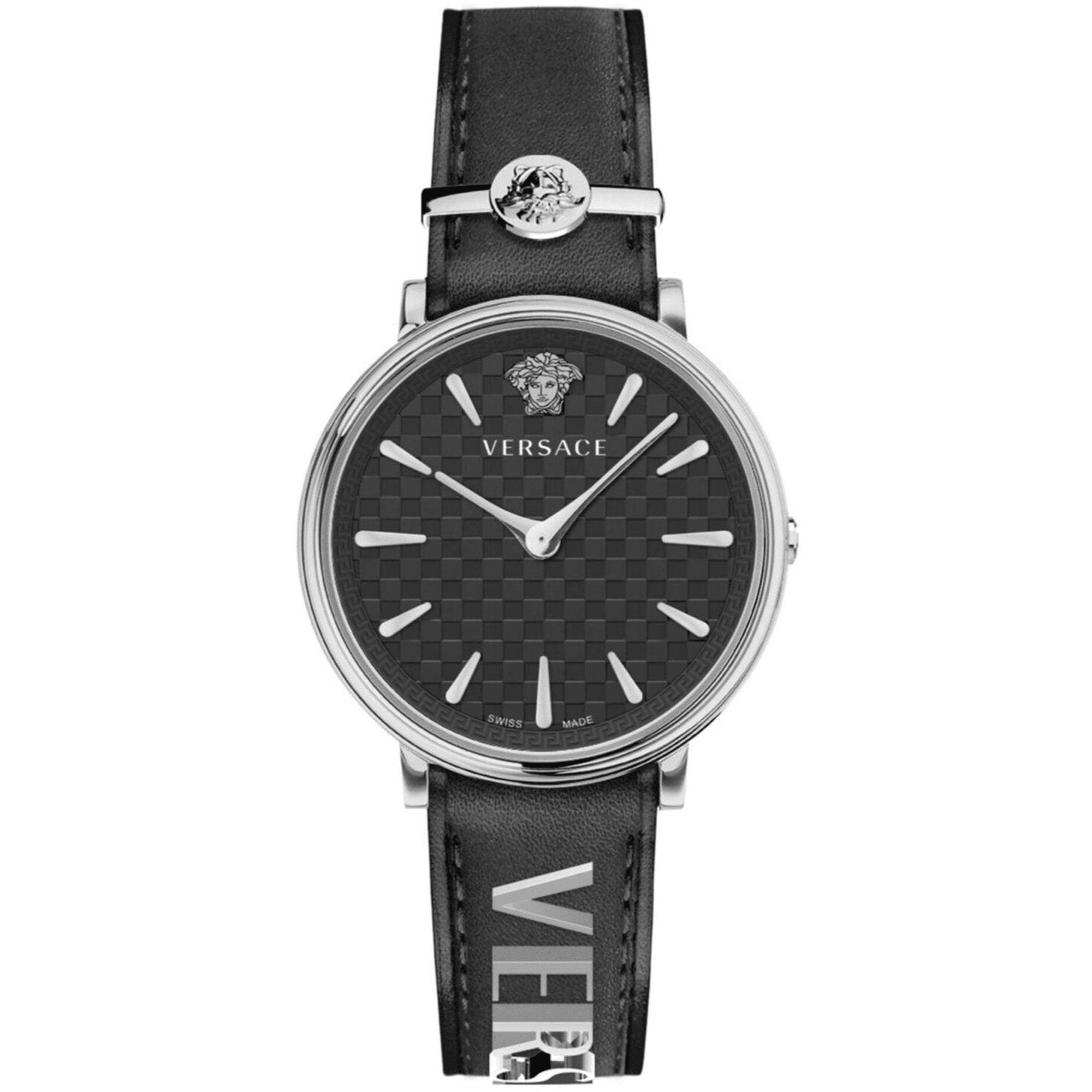 Versace Dame Rustfrit Stål Sølvgrå Læder Grå Ur VE8104122 - Urma.dk