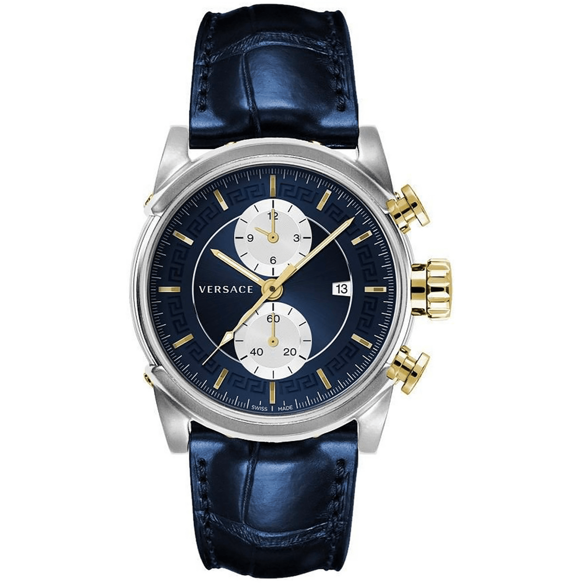 Versace Herreur Rustfrit Stål Blå Læder Chronograph VEV400219 - Urma.dk