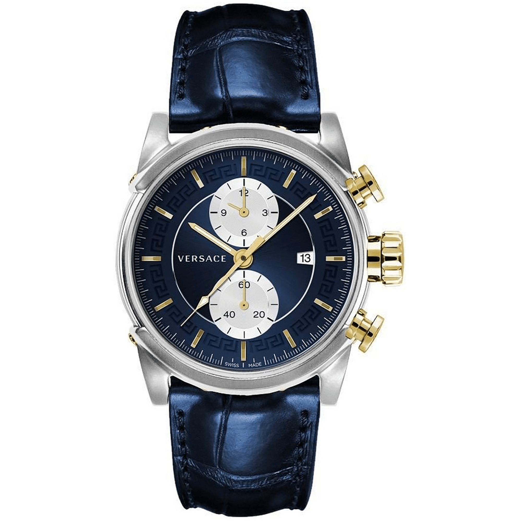 Versace Herreur Rustfrit Stål Blå Læder Chronograph VEV400219 - Urma.dk
