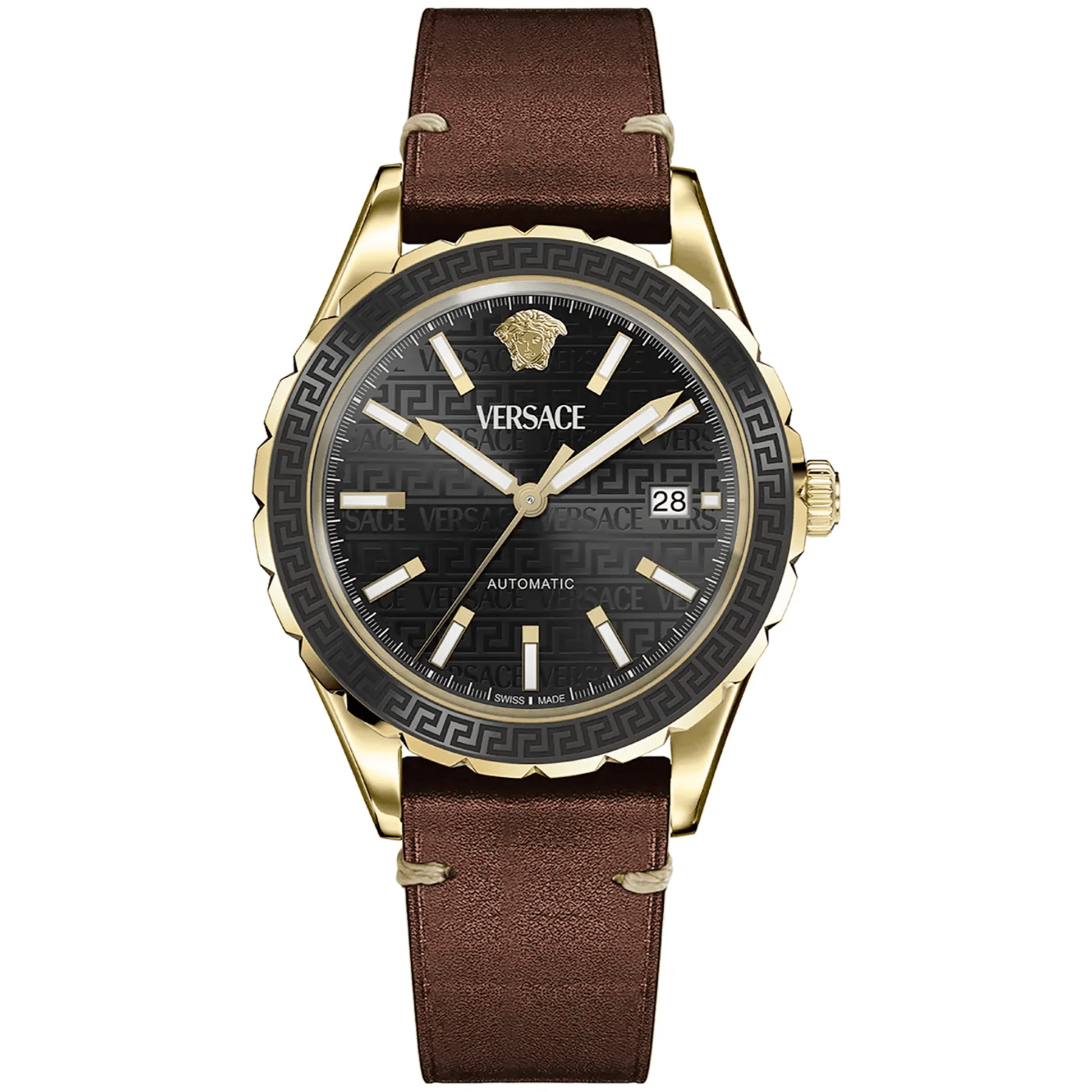 Versace Herreur Rustfrit Stål Guld Sort Læder Automatisk Ur VEQCA0224 - Urma.dk