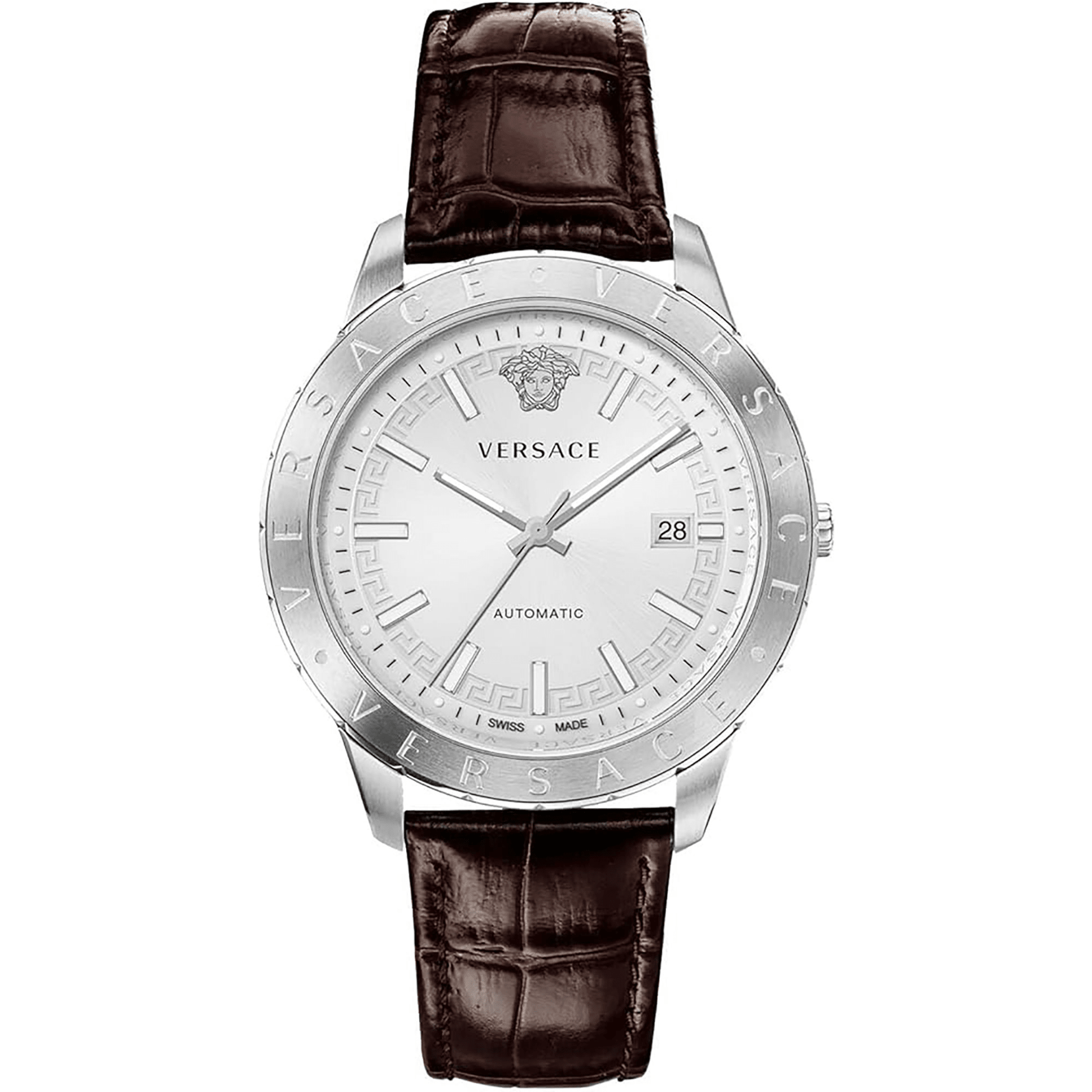 Versace Herreur Rustfrit Stål Sølv Brun Læder Analog VE2D00121 - Urma.dk