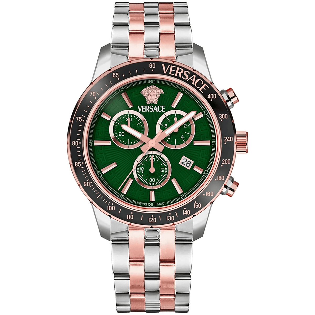 Versace Herreur Rustfrit Stål Sølv/Rosaguld Grøn Kronograf VEZCA0424 - Urma.dk