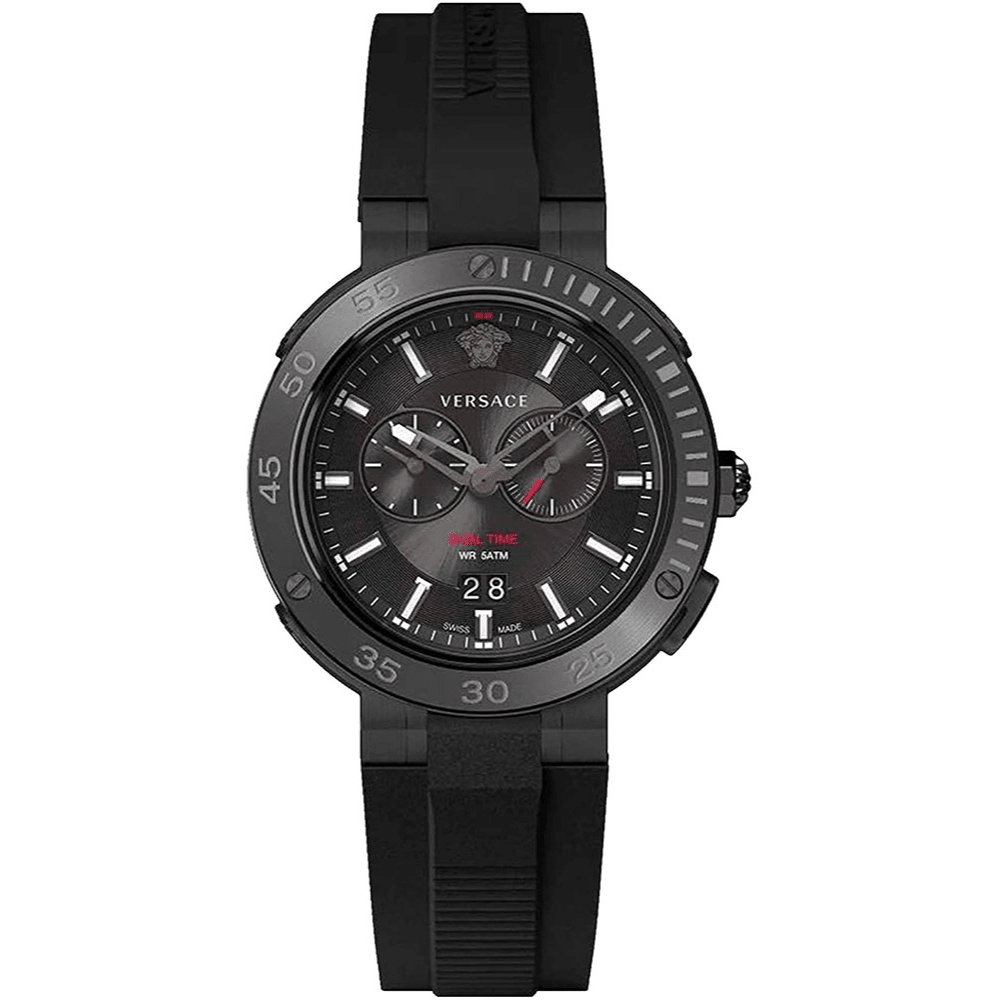 Versace Herreur Rustfrit Stål Sort Silikone Dual Time VECN00219 - Urma.dk