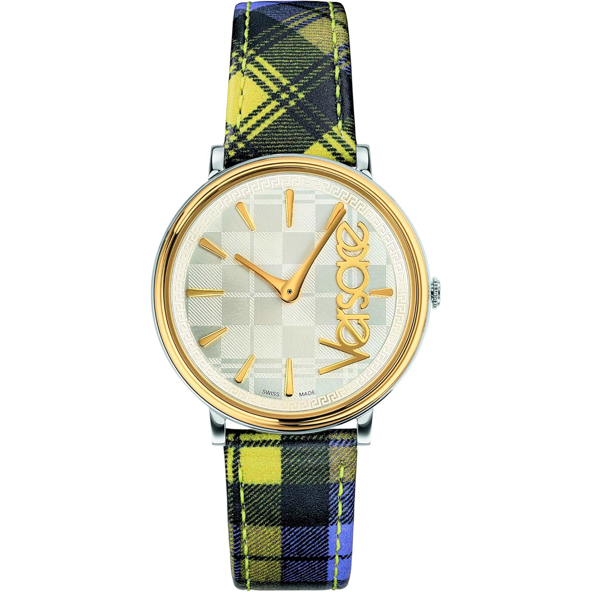 Versace Unisex Rustfrit Stål & Læder Sølvgrå/Guld Ur VE8100118 - Urma.dk
