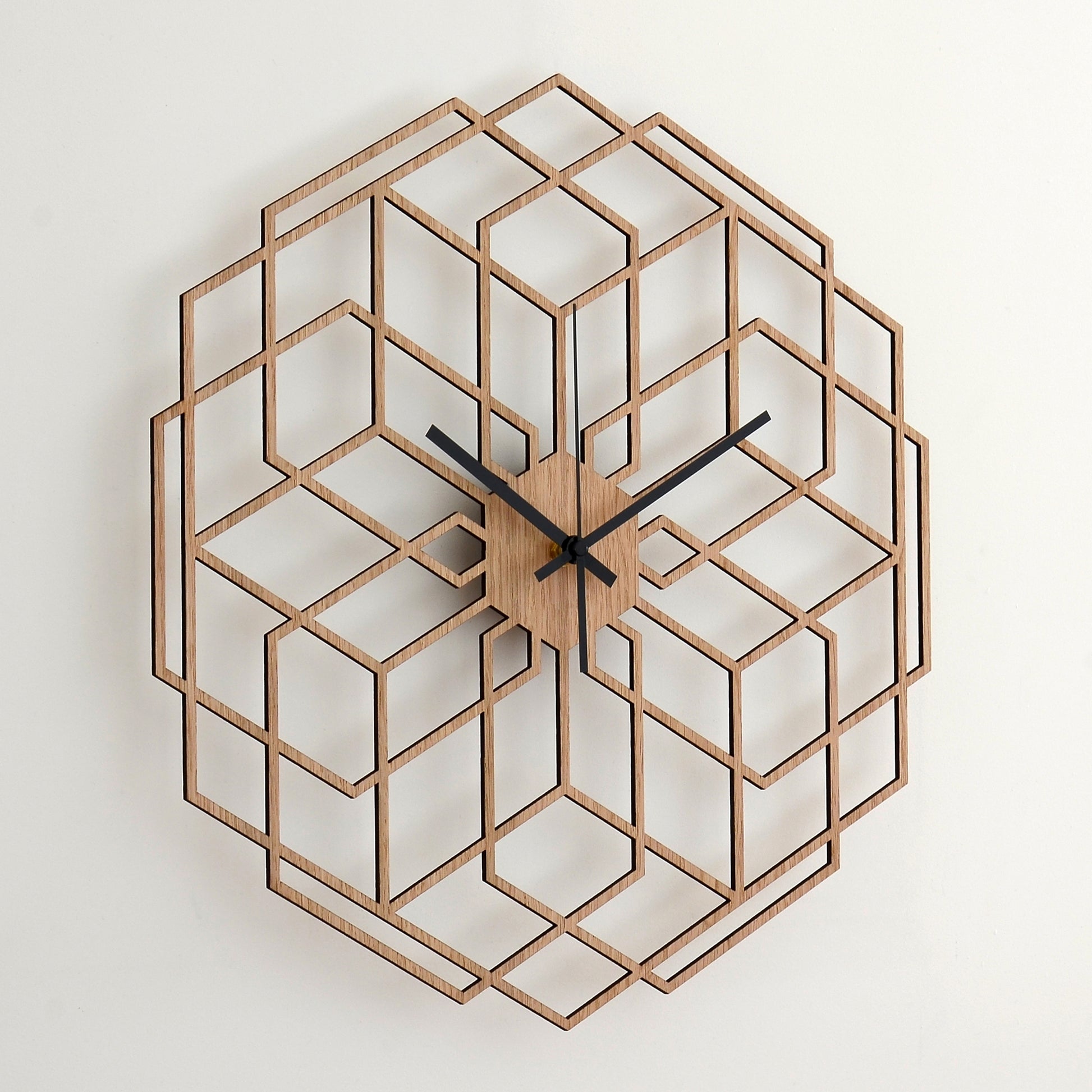 Vægur HEXAFLOWER håndlavet i ægte træ 43 cm