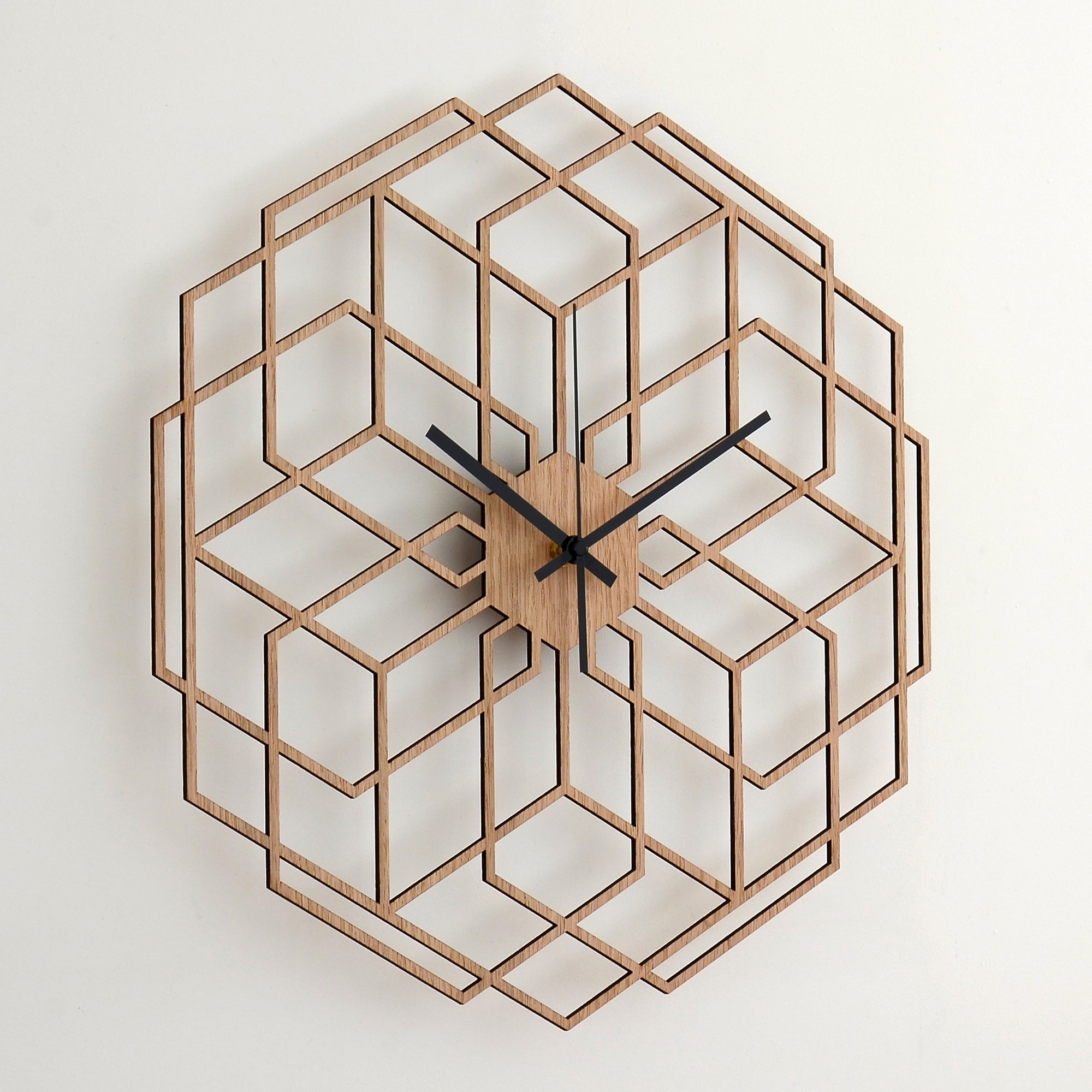 Vægur HEXAFLOWER håndlavet i ægte træ 43 cm
